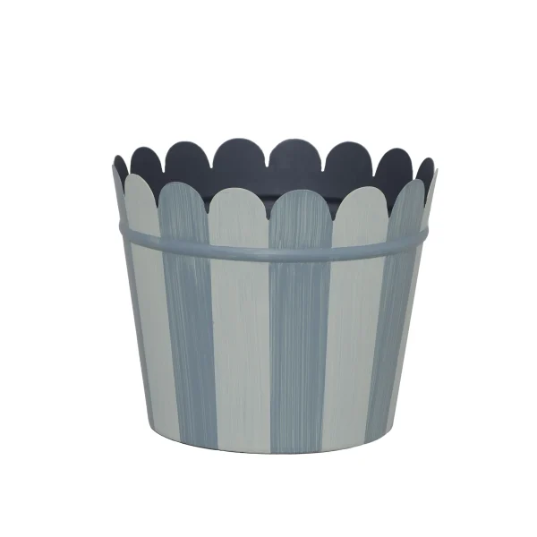Tole Cachepot Blue Stripe