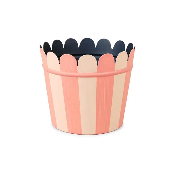 Tole Cachepot Pink Stripe